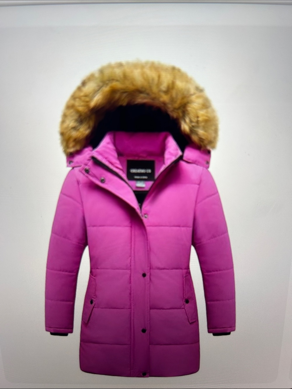 CREATMO US Kids Pink Winter Fleece Lined Long Parka Puffer Coat with Fur Hood